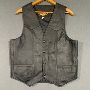 Universal Rider Mens Leather Vest Black Motorcycle Biker Style Size M